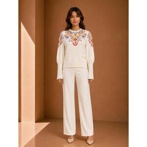 NEW MARIA PAVAN women's blusa-creta sweater in off white